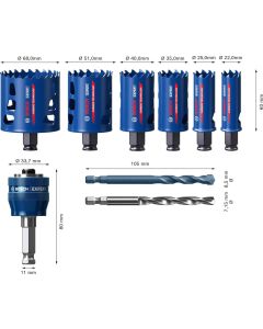 Bosch 9-delni komplet EXPERT Tough Material testera za otvore od 22/25/35/40/51/68 mm