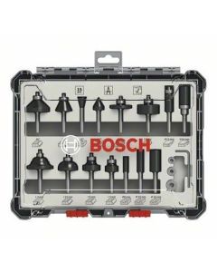 Komplet raznih glodala 15 komada prihvat 6 mm Bosch
